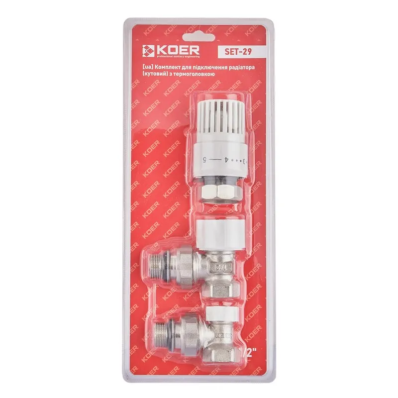 Комплект для подключения радиатора Koer SET-29 - 1/2'' (угловой) с термоголовкой (KR5716) Киев - изображение 1