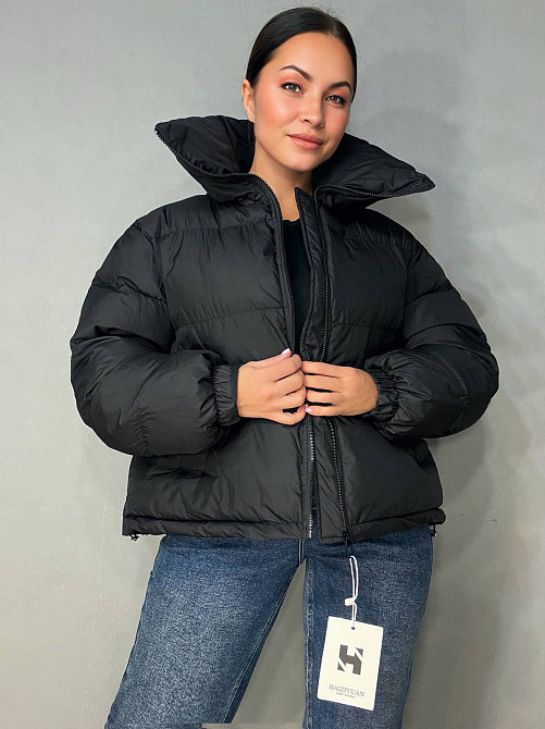 Куртка женская Haiziyuan 2603 оверсайз пуффер с воротником-стойкой черная, черный, S Киев - изображение 1