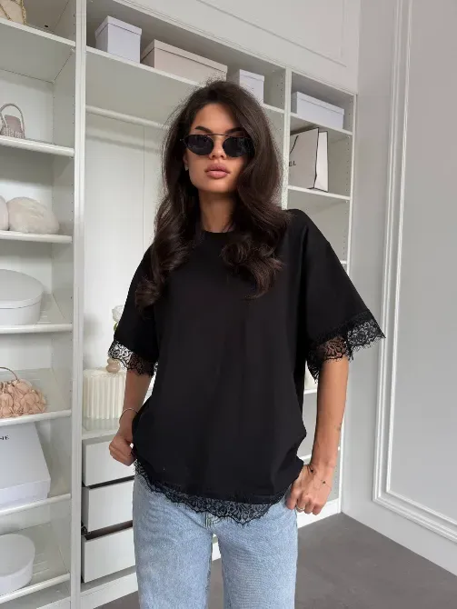 Женская oversize футболка с кружевом - трендовая футболка Одесса - изображение 1