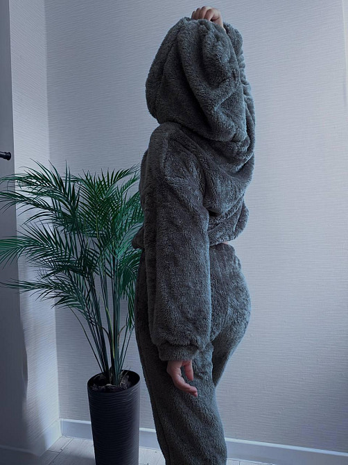 Теплый женский плюшевый костюм двойка плюшевый двухсторонний мех Графит Одесса - изображение 2