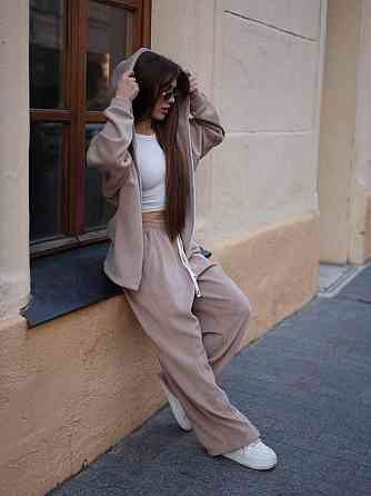 Жіночий теплий повсякденний костюм з турецького двостороннього флісу Бежевий Одеса