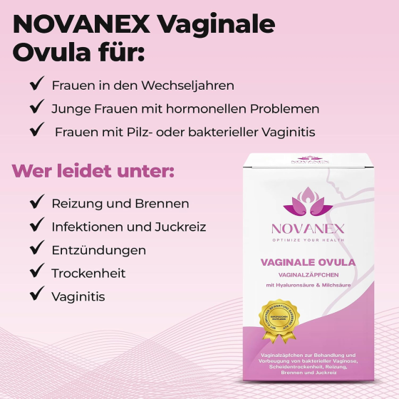 Вагінальні супозиторії NOVANEX Flora Intima з молочною та гіалуроновою кислотами, без гормонів, 9 шт. Київ