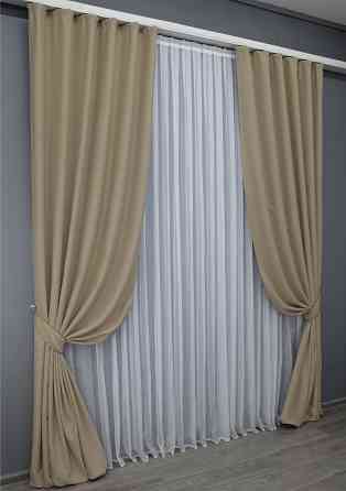 Комплект готовых штор VR-Textil Блэкаут Midnight № 1230ш Темный бежевый 100х270 см 2 шт (31-0008) Киев