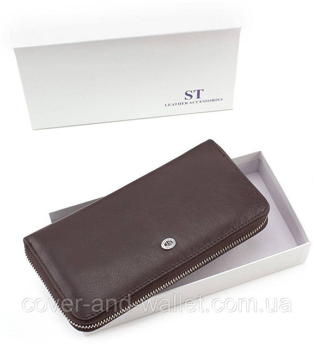 Коричневый кожаный кошелек клатч на молнии с ремешком ST Leather Киев - изображение 5