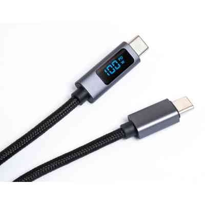Дата кабель USB-C to USB-C 2.0m 100W LCD Display Nylon Black Vinga (VYDCCC22100D) Винница