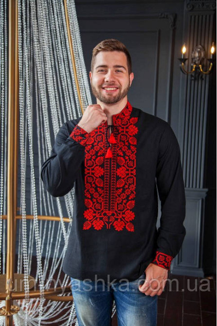 Мужская льняная вышиванка хаки Всеволод Кривой Рог - изображение 7