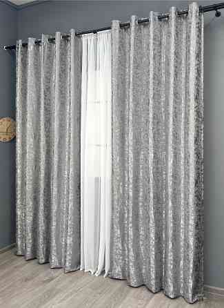 Комплект готових штор VR-Textil Льон мармур Pavliani ХО № 1263ш Світло-сірий 150х250 см 2 шт (37-0316) Київ