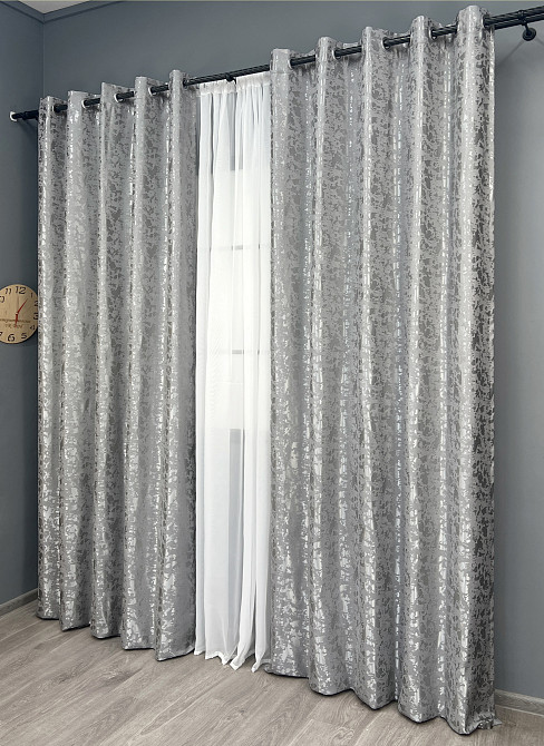 Комплект готових штор VR-Textil Льон мармур Pavliani ХО № 1263ш Світло-сірий 150х250 см 2 шт (37-0316) Київ - фото 4