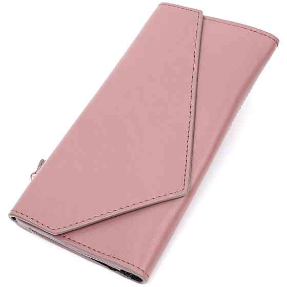 Якісний гаманець із монетницею зовні з натуральної шкіри GRANDE PELLE 11648 Пудровий Київ