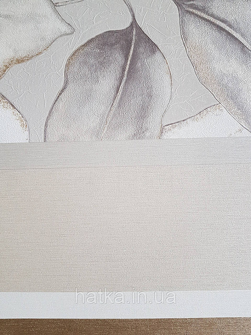 Шпалери вінілові на флізеліновій основі Rasch Incanto 1.06х10 листя великі білі світло-сірі золотисті Київ - фото 4