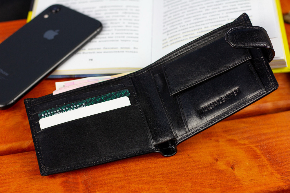 Чоловіче портмоне з натуральної шкіри ST Leather В104 Чорний Київ - фото 9