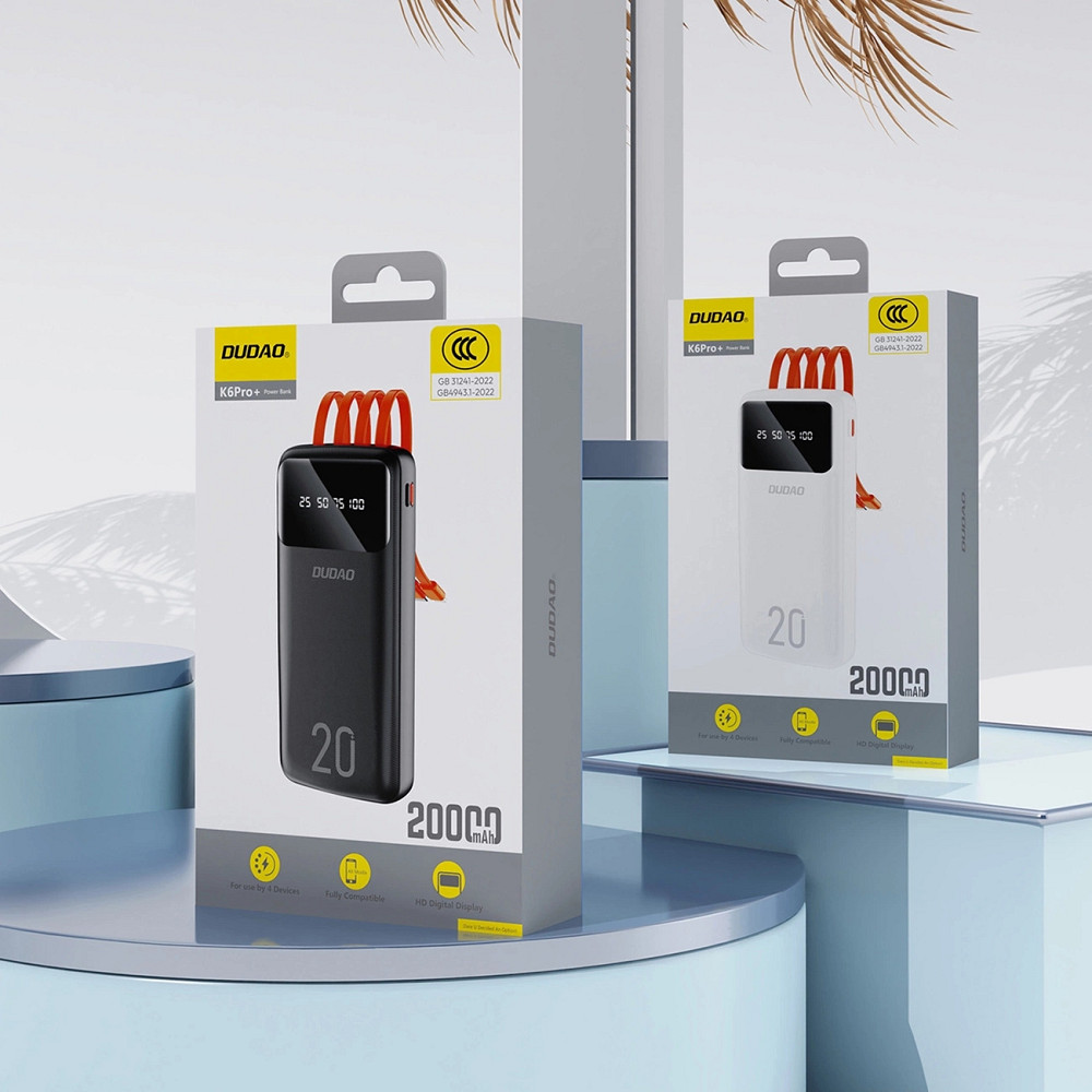 УМБ Dudao 20000mAh K6Pro+ 10W USB-A,USB-C In/Out,with USB-C/Lightning/MicroUSB/USB-A  cables Black Винница - изображение 4