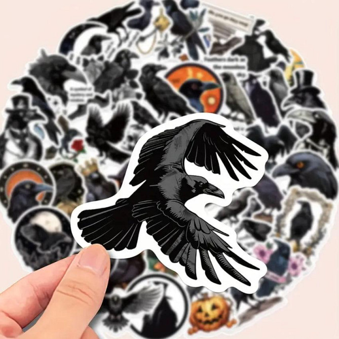 Готические наклейки с воронами, Водонепроницаемые виниловые наклейки с воронами, стикер 50 штук. Киев - изображение 1