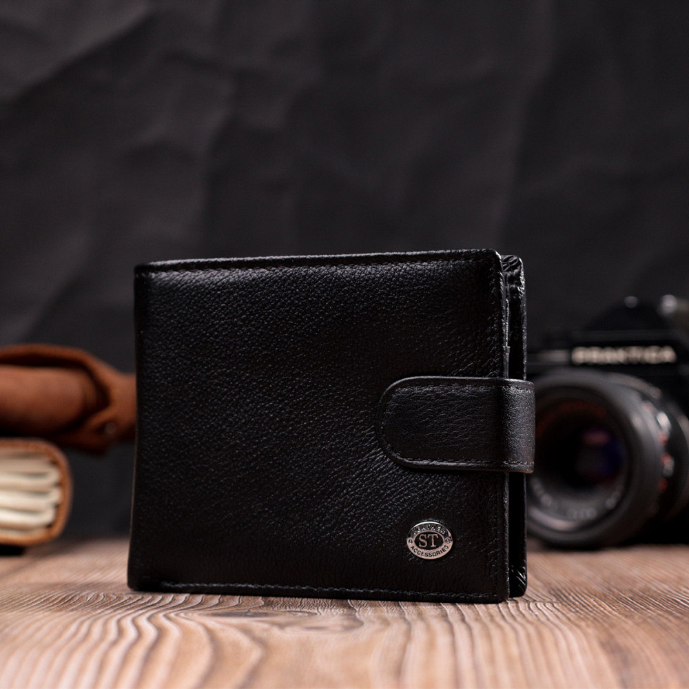 Классическое портмоне для мужчин с блоком для карт из натуральной кожи ST Leather 19473 Черное Киев - изображение 7