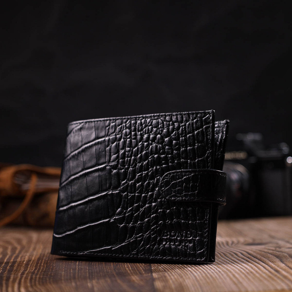 Модный бумажник для мужчин из натуральной фактурной кожи с тиснением под крокодила BOND 21995 Черный Киев - изображение 9