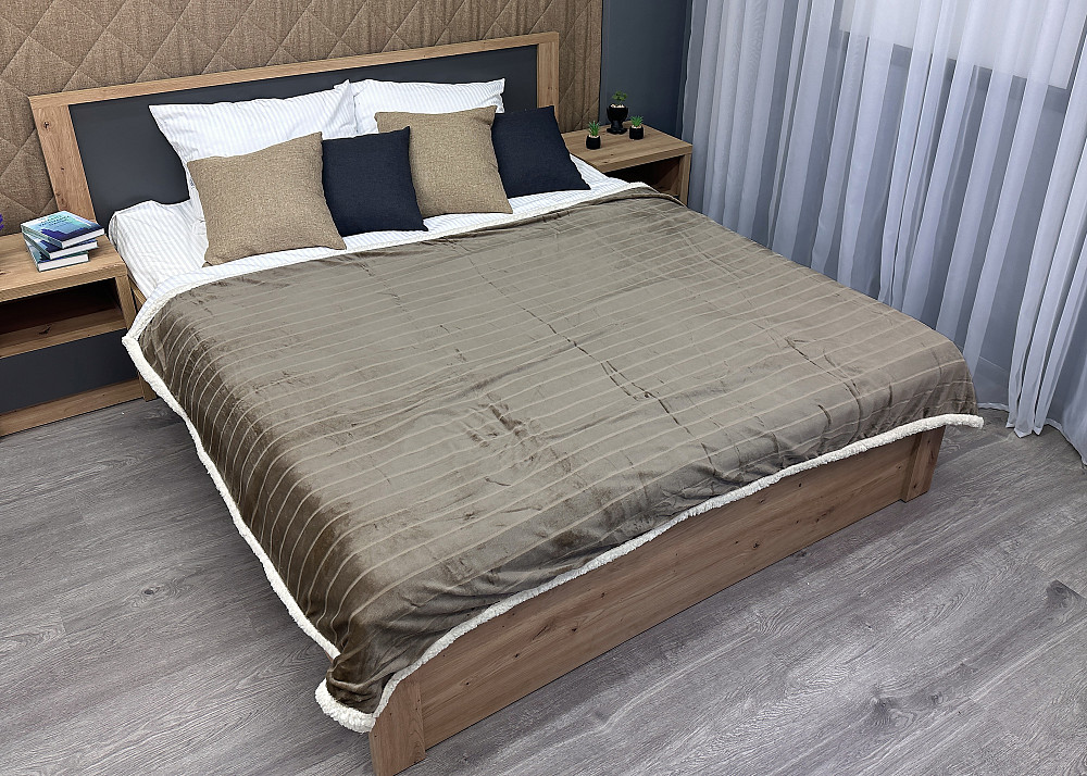 Плед двосторонній 155х200 см (+-5см) рельєфний із штучною овчиною Какао з молочним (87-072) Київ - фото 2