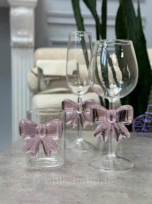 Келих для вина "Рожевий бант" 350 мл ручне миття 8030-484 прозорий для дому та ресторану Київ - фото 3