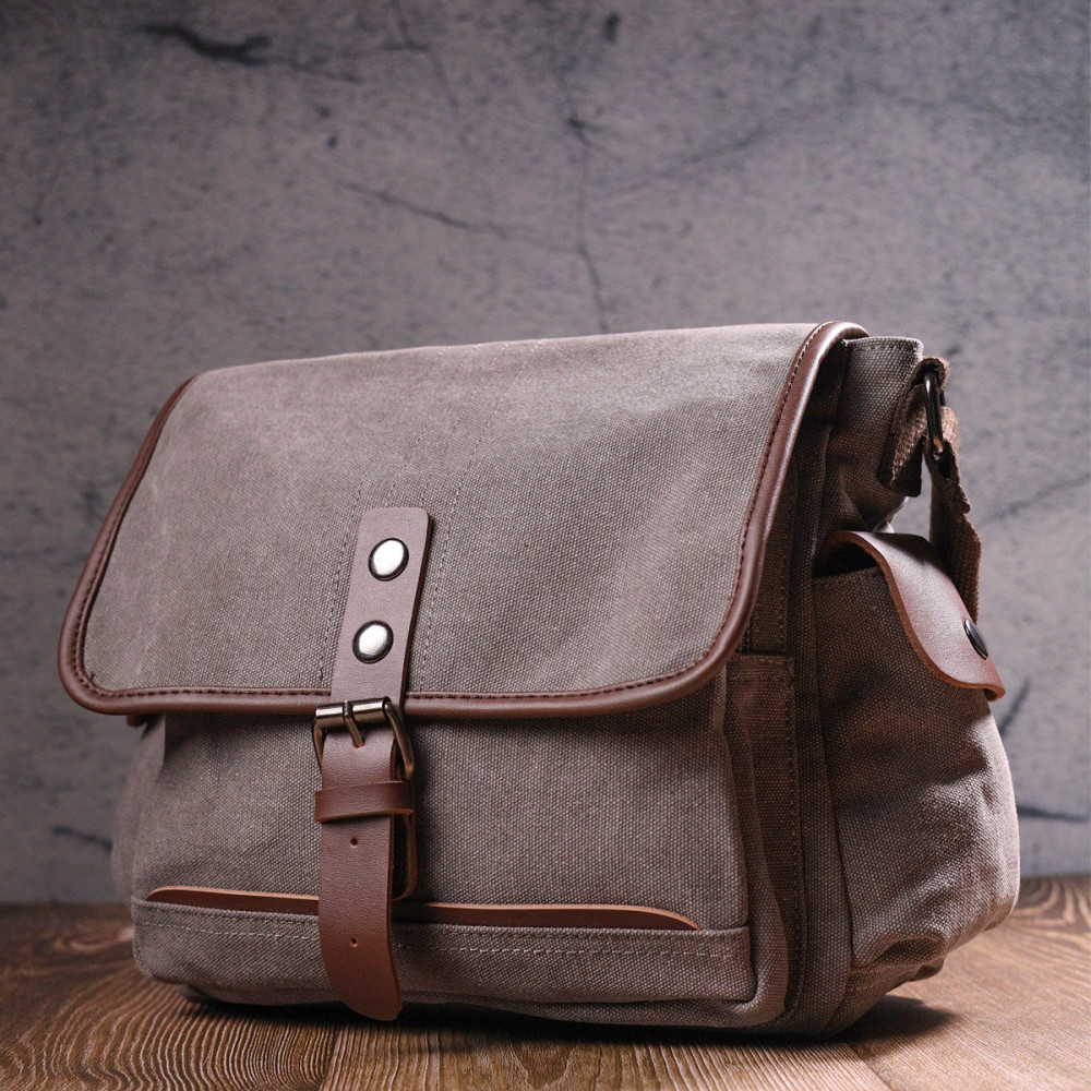 Практична горизонтальна чоловіча сумка з текстилю 21248 Vintage Сіра Київ - фото 10