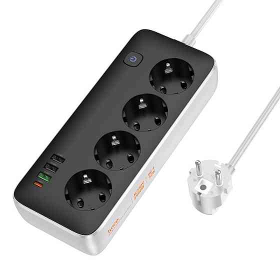 Мережевий подовжувач HOCO AC22 Sunlight 4-bit(PD30W/1C3A) desktop socket(EU/GER) (1.5m) Black Київ