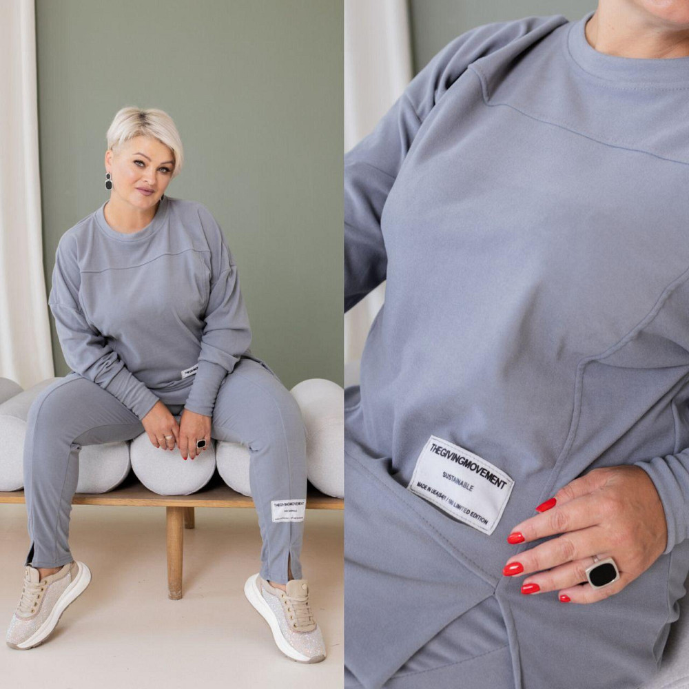 Женский теплый прогулочный костюм двойка батал пума плюш Графит, 60/64 Одесса - изображение 2