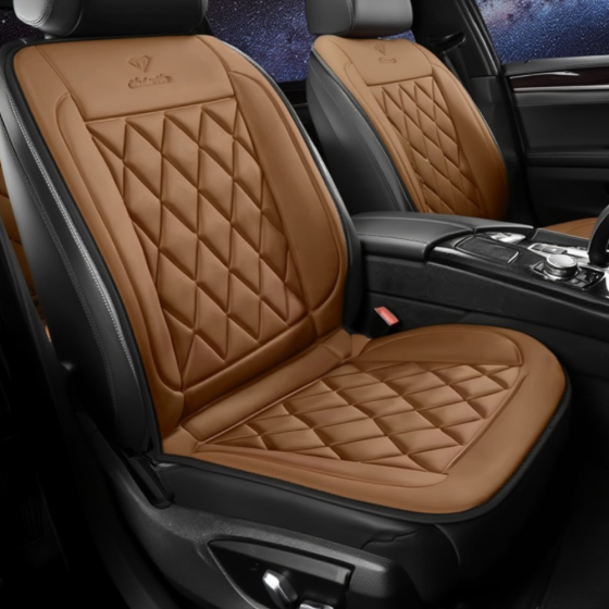 Накидки для автомобільного сидіння з підігрівом 2 шт. універсальні в машину від прикурювача 12В, коричневий Кам'янець-Подільський