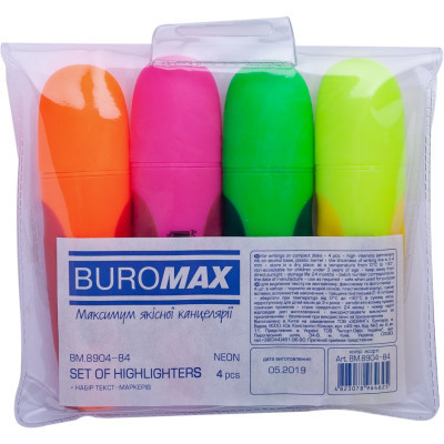 Набор маркеров Buromax highlighter pen, NEON, chisel tip, SET 4 colors (BM.8904-84) Винница - изображение 2