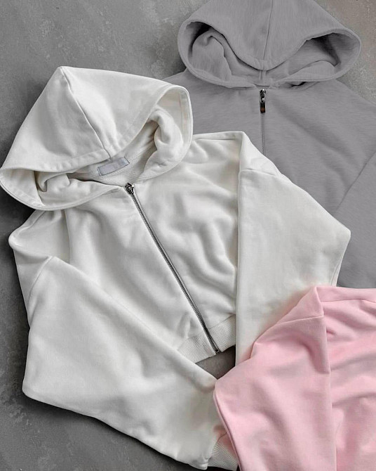 Женский стильный укороченный худи на молнии и капюшоном петля + Рибана Пепел Одесса - изображение 3