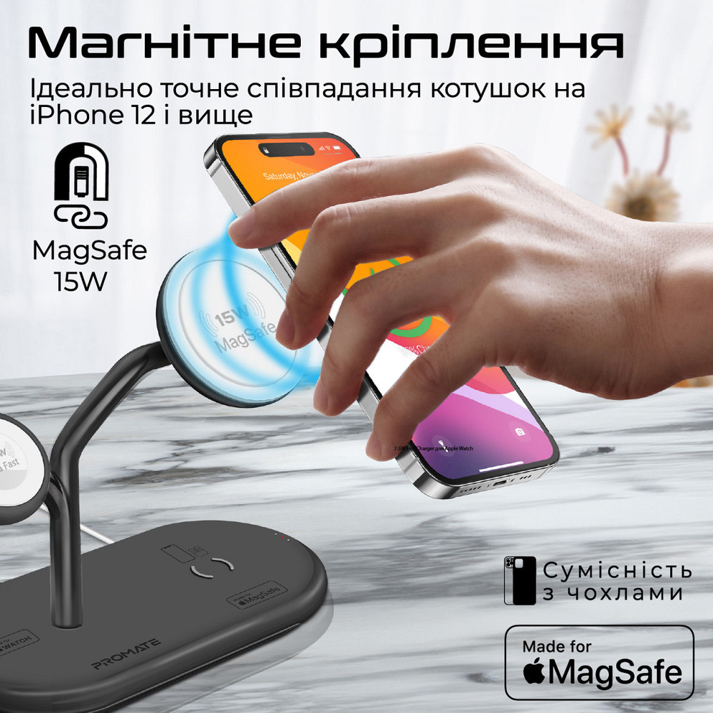 Бездротовий зарядний пристрій Promate Synergy-Pro MagSafe 57W Black ( Чорний ) Харьков - изображение 4