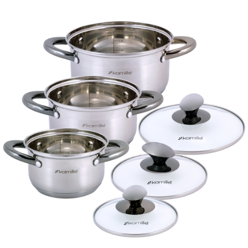 Набір каструль 6 предметів (каструлі 1/1,5/2л) нержавіюча сталь порожнисті чорні ручки 4926 KAMILLE Житомир - фото 10