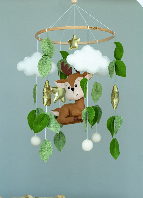 Дитячий мобіль на ліжечко для немовлят ручної роботи WooolyWool «Олень» Київ - фото 3