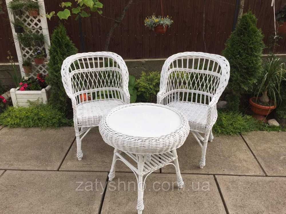 Білі плетені меблі з накидками|  Комплект плетених меблів білих | меблі з лози з журнальним сто Київ - фото 3