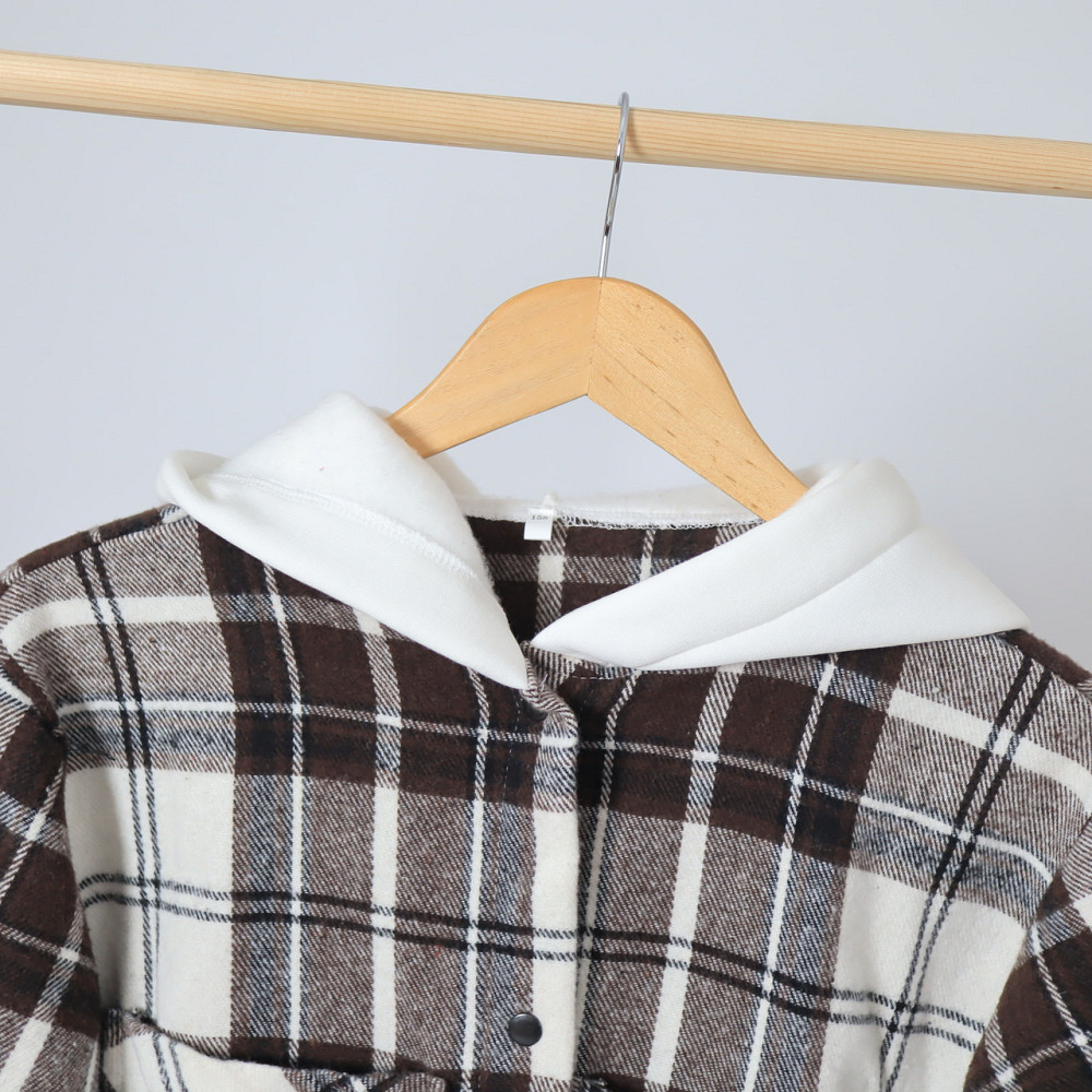 Детская теплая кашемировая рубашка в коричневую клетку с капюшоном, для мальчика, для девочки 158 Каменец-Подольский - изображение 4