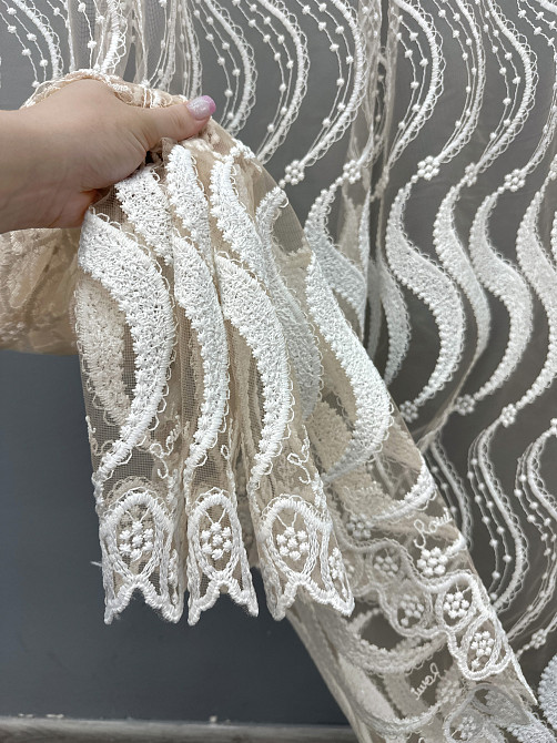 Тюль VR-Textil 1768т Фатин «Омбре» с вышивкой и люрексом Айвори с белым 300х270 см (42-0774) Киев - изображение 5