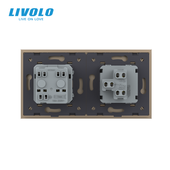 LIVOLO Одноклавішний вимикач з розеткою Livolo золотий скло (VL-C7C1EUK1-13) Коломия