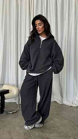 Жіночий теплий костюм-двійка: кофта та штани з турецького двостороннього флісу Графіт, 46/48 Одеса