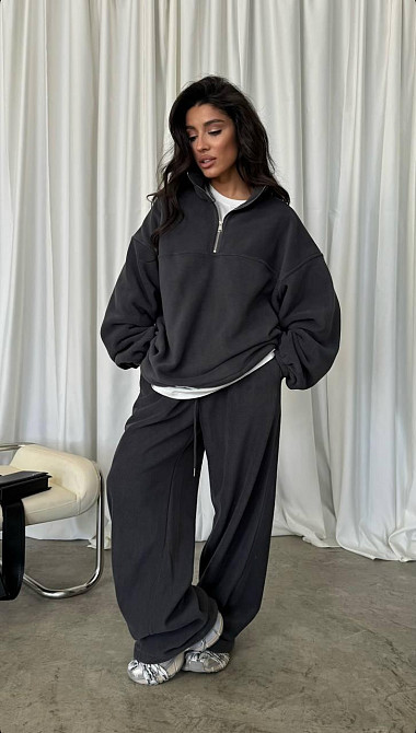Жіночий теплий костюм-двійка: кофта та штани з турецького двостороннього флісу Графіт, 46/48 Одеса - фото 1