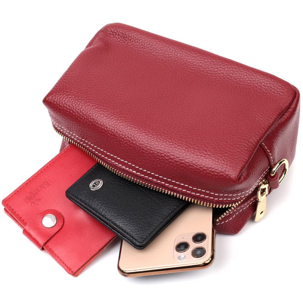 Интересная женская сумка с двумя ремнями из натуральной кожи Vintage 22274 Бордовый Киев - изображение 7