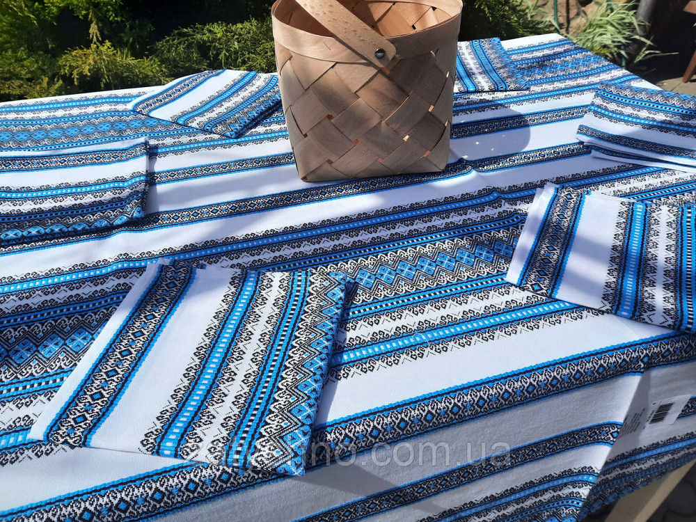 Вишита скатертина з серветками блакитна Київ - фото 4