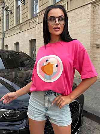 Женская удлиненная оверсайз футболка с милым принтом турецкий кулир Одесса