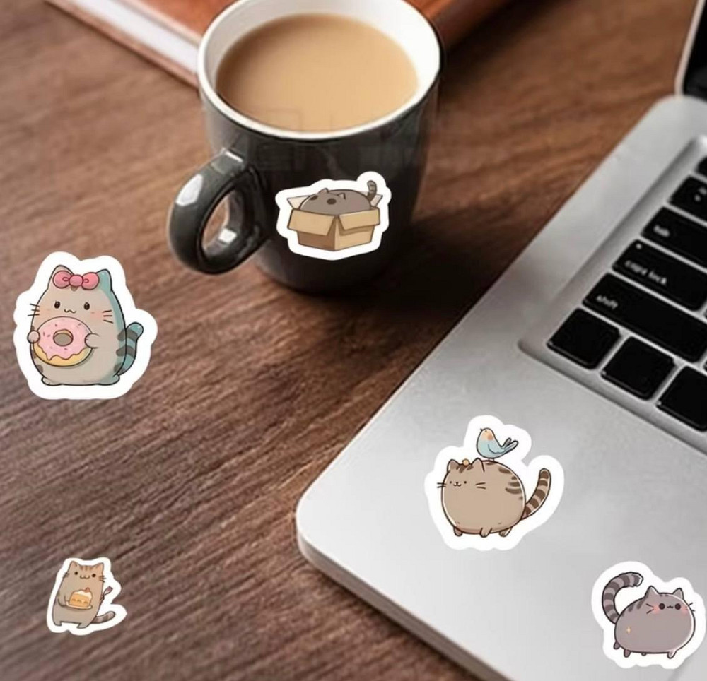 Набор наклеек котики 50 шт виниловые водостойкие kawaii стикеры для ноутбука телефона Киев - изображение 2