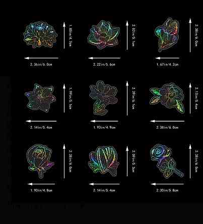Набор голографических наклеек 50 шт цветы и листья для декора Киев