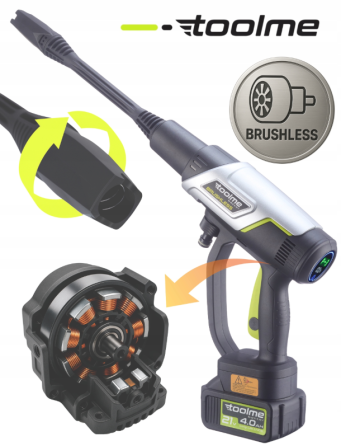 Аккумуляторная мойка высокого давления Toolme TM280 PRO BRUSHLESS 450 Вт с алюминиевой помпой, 2 АКБ 21В, пеногенератор (Польша) Киев