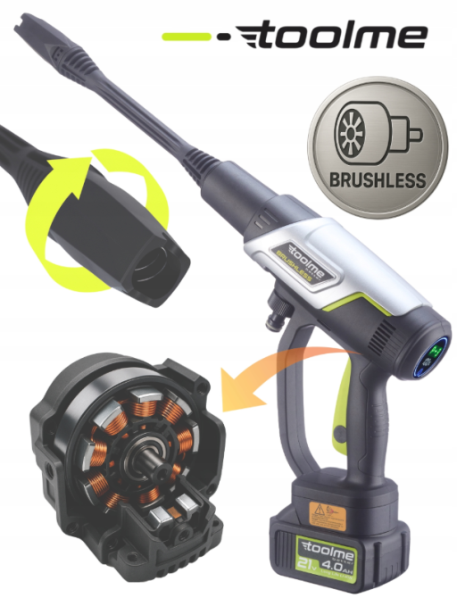 Аккумуляторная мойка высокого давления Toolme TM280 PRO BRUSHLESS 450 Вт с алюминиевой помпой, 2 АКБ 21В, пеногенератор (Польша) Киев - изображение 2