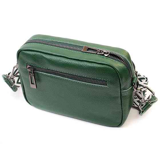 Небольшая женская сумка прошитая ромбами на лицевой стороне из натуральной кожи Vintage 22635 Зеленая Киев