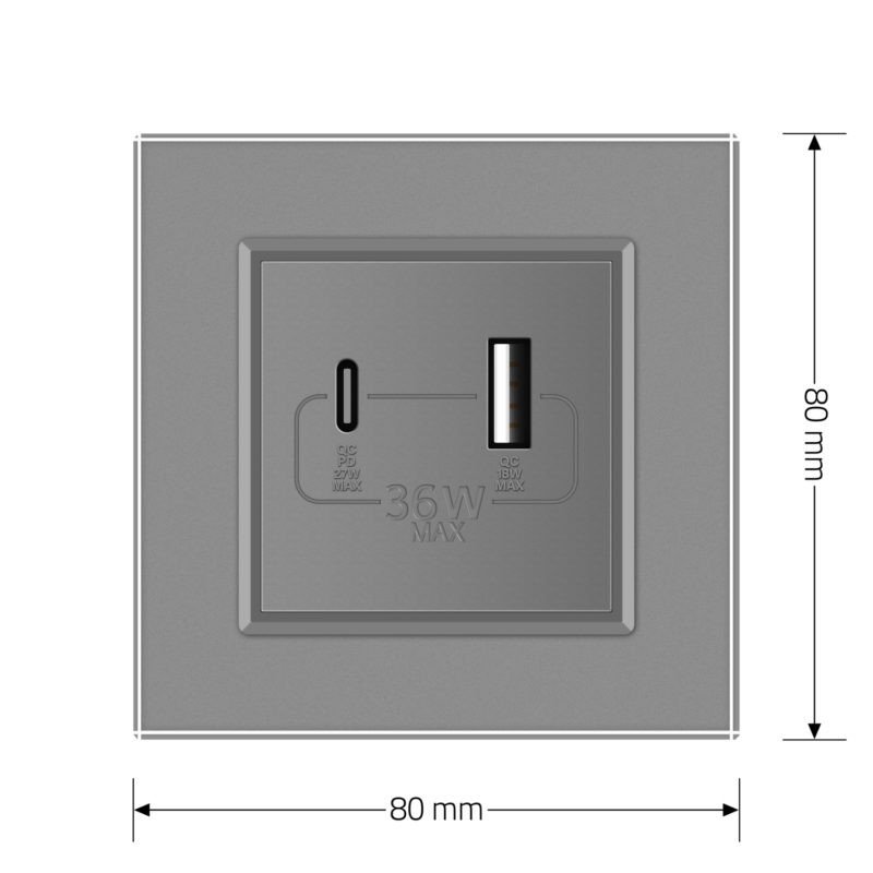 LIVOLO Розетка USB-A та USB-C з Power Delivery 36W Livolo сірий скло (VL-C7FCUA18W.UC18W-2IP) Коломия - фото 7