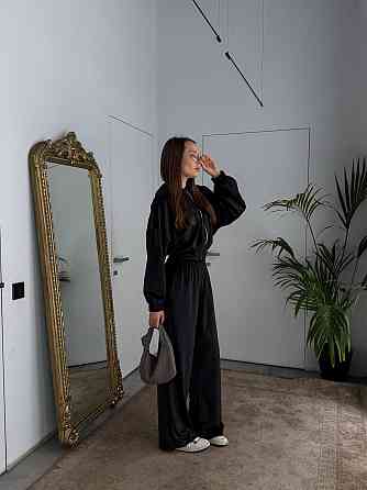 Женский повседневный велюровый костюм двойка: кофта и штаны плотный турецкий велюр Черный, 42/46 Одесса