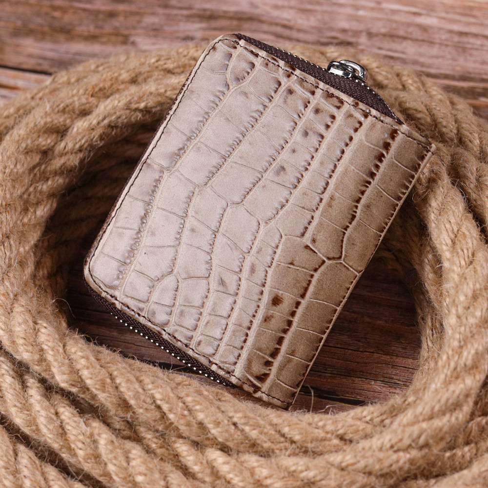 Фактурний жіночий гаманець із монетницею з натуральної шкіри з тисненням під крокодила KARYA 21413 Бежевий Київ - фото 7