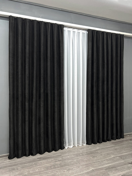 Комплект готових штор VR-Textil Льон Grand Linen № 2040ш Чорний 150х300см 2 шт (33-1030) Київ - фото 4