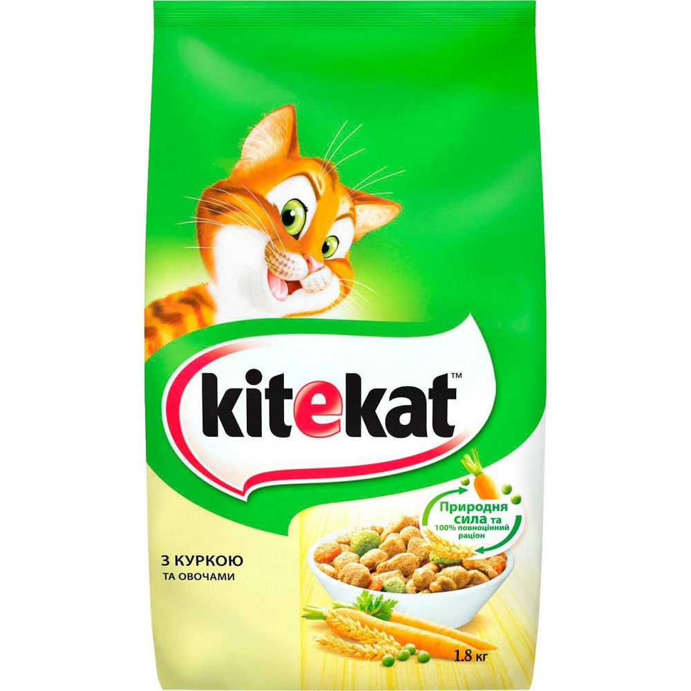 Сухой корм для взрослых кошек KiteKat (КитиКет) с курицей и овощами 1.8 кг Винница - изображение 1