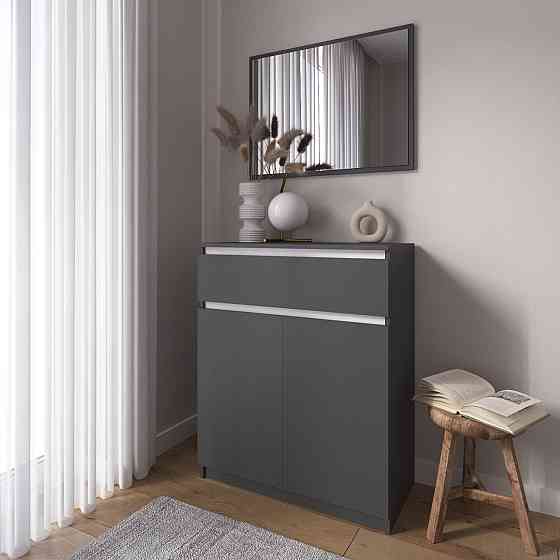 Комод тумба VAYS R-23 Антрацит-Білі планки, з шухлядою та відділенням з полицями, без ручок, ЛДСП, 80×40×98 см - для дому, спальні, передпокою Львів